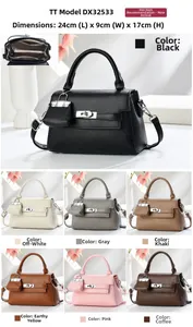 Detail view of lychee leather tote bags showing multiple colors and interior structure