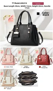 Detailansicht der Innenfächer und fünf Farboptionen für diese elegante Handtasche