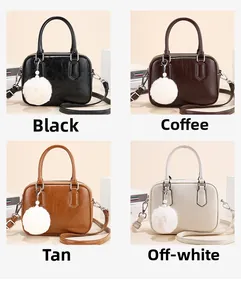 Bowling handbags in four colors with glossy oil wax finish and plush ball charms