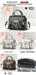Detail view of four colors and internal compartments for this monogram handbag