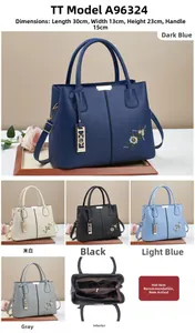 Detailed size view of floral embroidered leather tote bag with precise measurements 30x13x23cm