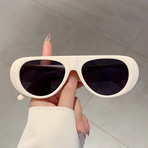 Chic cream white chunky frame sunglasses with dark lenses for outdoor cycling and street style