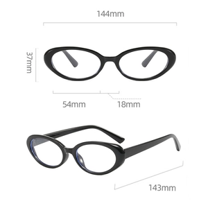 Dimensions détaillées des lunettes ovales anti-lumière bleue avec monture noire et tailles