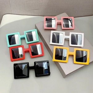 Chic hip hop square frame sunglasses in vibrant multi-color dopamine styles