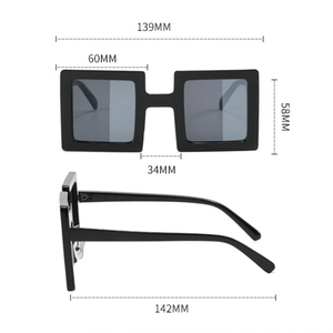 Detailed dimensions of oversized square hip-hop sunglasses with 139mm frame width