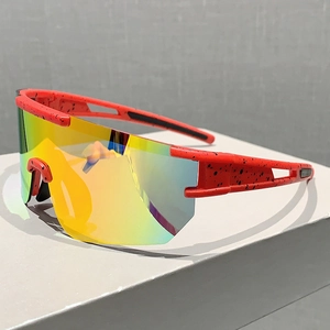 PC Sports Sunglasses UV400 Windproof Cycling Eyewear Colorful Mirror Shield Lens Ink Splash Design Unisex Outdoor Glasses