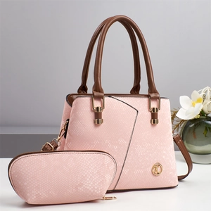 Pink snakeskin pattern Boston handbag with matching small pouch and gold hardware