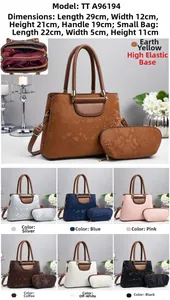 Detail view of stylish textured faux leather tote bag and matching clutch set