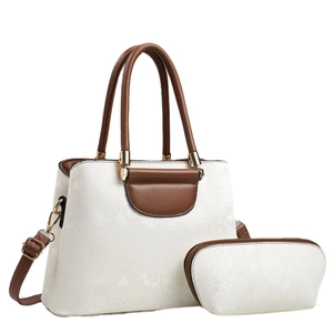 Chic cream snakeskin embossed tote bag set with brown handles and gold hardware