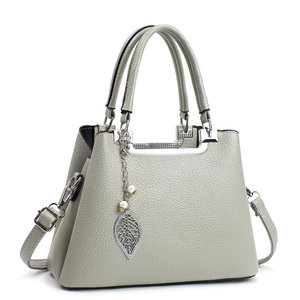 Women Handbag PU Leather Lychee Pattern Large Capacity Detachable Strap Leaf Artificial Pearl Pendant Simple Casual Crossbody Bag