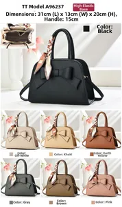 Detailed view of the large bow handbag showing its 31x13x20cm dimensions and 7 color options