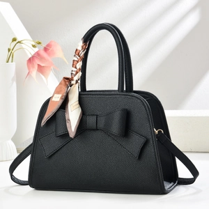 Women Handbag PU Leather Litchi Texture Large Bow Tote Crossbody Shoulder Bag With Scarf Elegant Wedding Bridal Purse