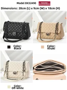 Detailed views of quilted chain bags with heart locks and internal storage compartments