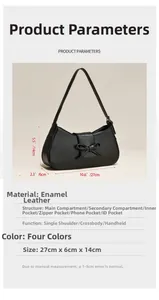 Size chart showing 27cm x 6cm x 14cm dimensions for patent leather leopard bow shoulder bag