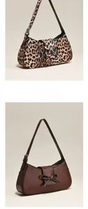 Detailed comparison of leopard print and dark brown vintage bow shoulder bags