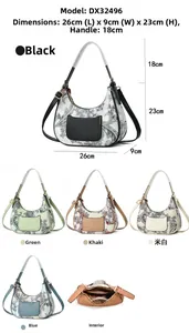 Detailed size chart and internal structure of the paisley print hobo handbag