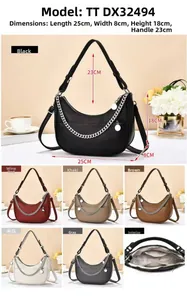 Detailed dimensions of the litchi pattern crescent bag with metal chain accents