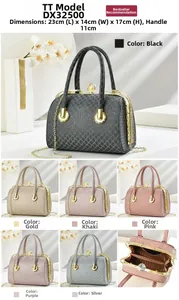 Detail view of stylish crossbody bag with pearl buckle, six colors, size 23x14x17cm