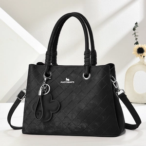 Women Woven PU Leather Tote Bag Top Handle Handbag Detachable Shoulder Strap With Flower Charm Daily Street Fashion