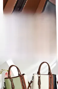 Detail of contrast color tote bag showing zipper stitching and sleek shoulder strap