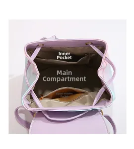 Top view of gradient backpack interior featuring main compartment and zippered pocket