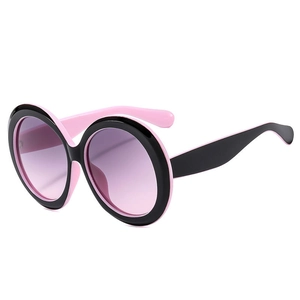 Oversized round sunglasses with black-pink frame and purple gradient lenses