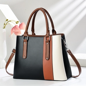 Fashion Women Color Block Handbag PU Leather Large Capacity Top Handle Crossbody Bag For Commuting Street Style