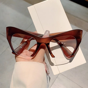Retro brown cat eye semi-rimless glasses with stylish frame for women, J5310 model