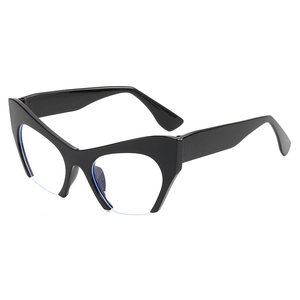 Classic black cat eye glasses frame with clear lenses shown at a 45-degree angle