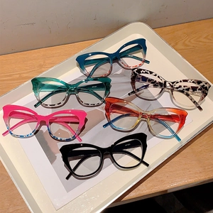 Stylish cat-eye blue light blocking glasses in six vibrant gradient and leopard patterns