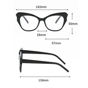 Detailed size specifications for cat-eye anti-blue light glasses with frame dimensions