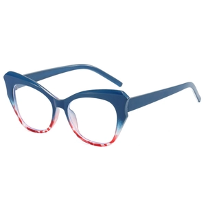 Cat eye blue light blocking glasses with contrast marble frames in a 45-degree angle