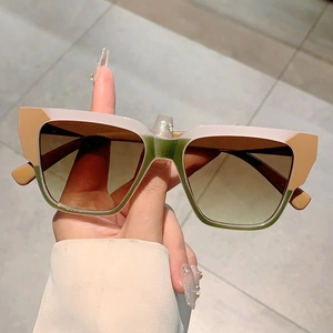Women Square Frame Sunglasses Color Block UV400 Protection PC Material Gradient Lens Retro Trendy For Party Streetwear
