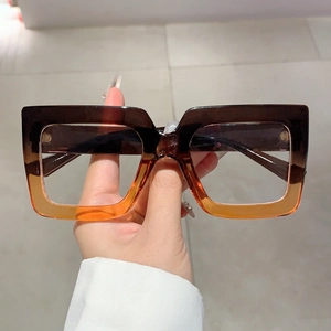 Square oversized blue light blocking glasses with brown gradient tortoiseshell frame