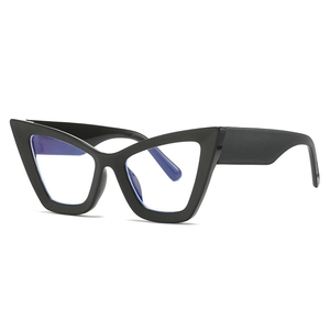 Retro cat-eye blue light blocking glasses with oversized black frames in a 45-degree view