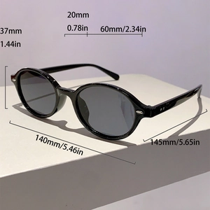 Detailed dimension guide for oval sunglasses showing frame width and lens height