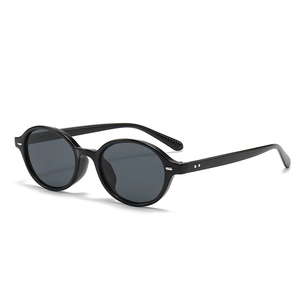 Classic black oval frame sunglasses with vintage metal accents and UV protection lenses