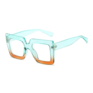 Square blue light blocking glasses with mint green and orange gradient frames