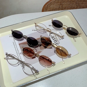 Occhiali Da Sole Ovali Retrò Da Donna Con Montatura In Metallo Con Strass Protezione UV400