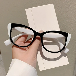 Retro cat-eye glasses frame with bold black and white contrast design for women