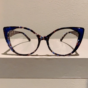 Chic cat eye glasses with multi-color leopard print frames for a trendy retro look