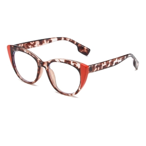 Retro cat eye leopard print glasses frame with stylish red corner patchwork details