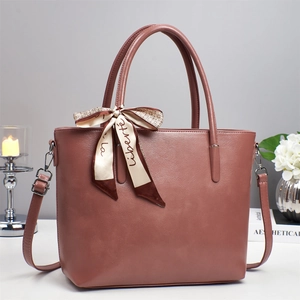 Women Elegant PU Leather Tote Bag With Satin Scarf Large Capacity Handbag Shoulder Crossbody Bag Fashion Commute Daily Bag
