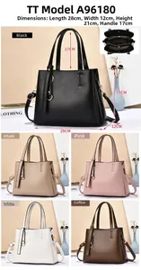 Detail view of stylish PU leather tote bag in five colors with size and structure overview