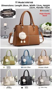Detailed size specifications for the contrast color tote bag with plush charm