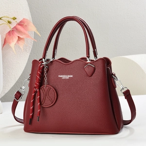 Women Handbag PU Litchi Texture Leather Crossbody Shoulder Bag With Detachable Strap Wavy Edge Fashion Simple Urban