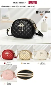Quilted crossbody bags in five colors with swan logo and three zipper layers