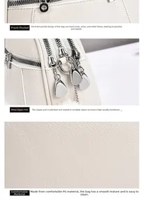Detail view of white PU leather crossbody bag showing smooth texture and metal zipper