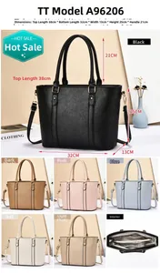 Detailed dimension chart for the large tote bag with strap and leather texture