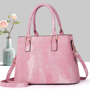 Pink tote handbag with snowflake texture leather and gold-tone hardware for women
